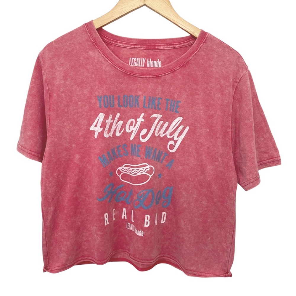NWOT Legally Blonde Fourth of July Hot Dog Cropped T-Shirt Women’s Large